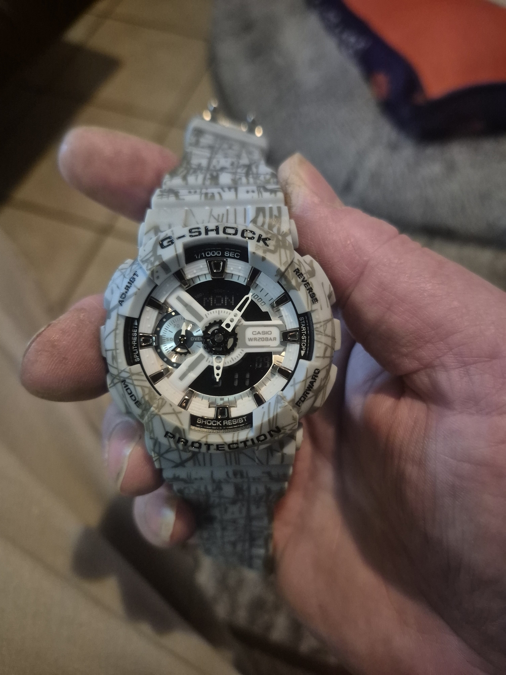G-Shock White Marble Pattern Analog-Digital Watch